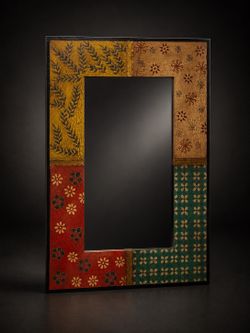 Hand-Painted Decorative Wall Mirror – 39” x 22” | Folk Art Style