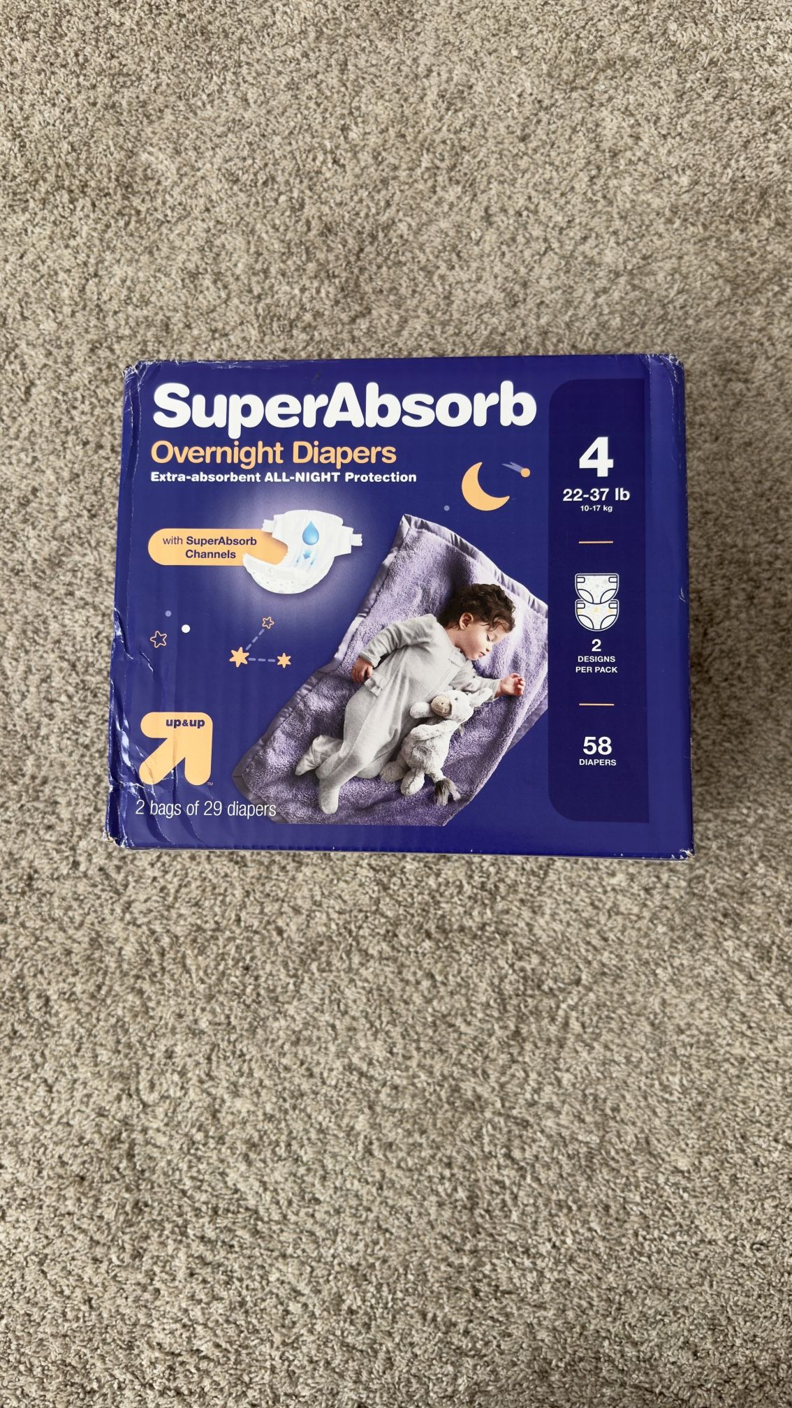 NIB Brand new box of SuperAbsorb overnight Diapers size 4 by UP&UP