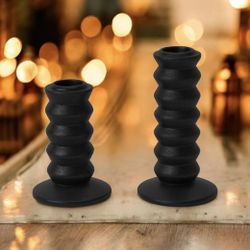 2 New Black Taper Candle Holders