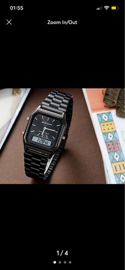 Watch for men, metallic black color. Water resistant.