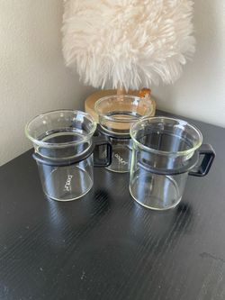 Vintage Bodum Coffee Mugs, Set of 3 Glass Espresso Cups, Black Plastic D Handles
