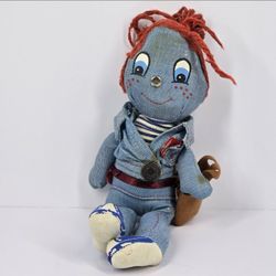 Authentic Levi’s Denim Rag Dolls Knickerbocker Vintage 1973 10" Plush Blue Red Yarn