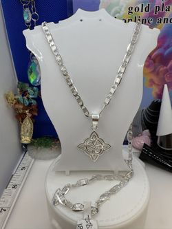 925 Sterling Silver 24” Chain And Pendant High Quality Cadena De Nudo De Brujas 24” Pulgadas Es Larga Solido