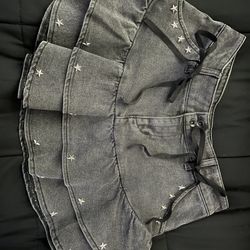 Dark Grey Pleated Skirt With Stars