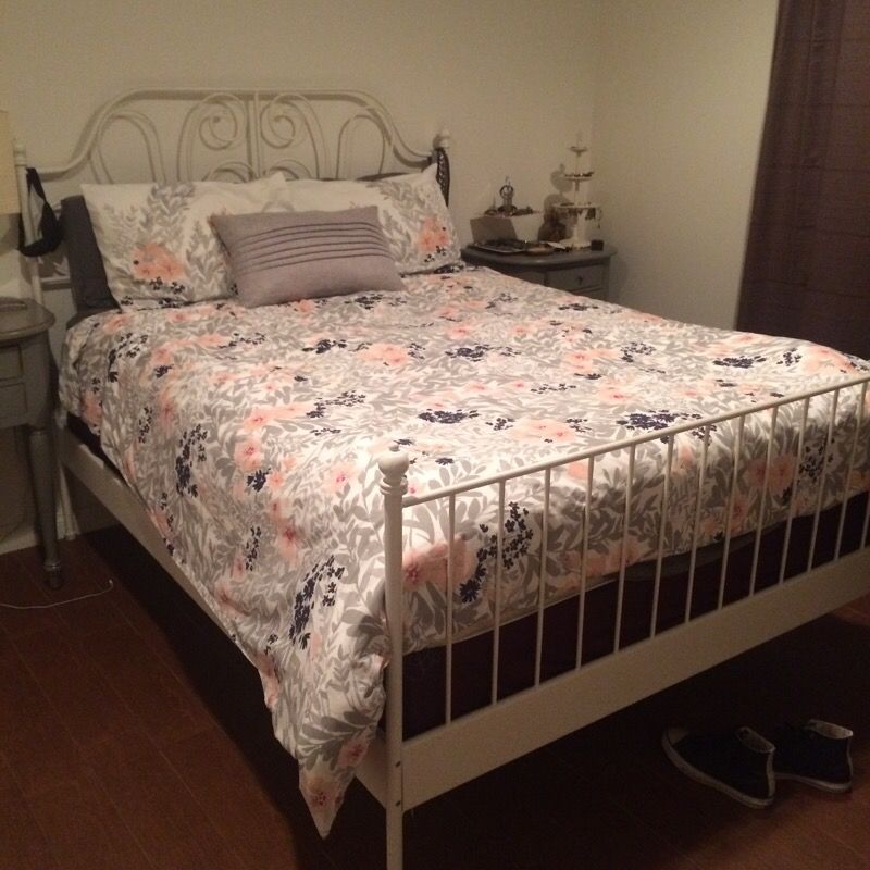 White IKEA Leirvik Bed Frame - Queen