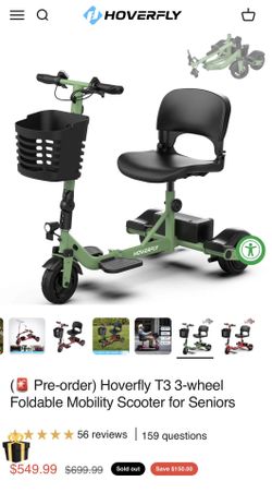 Hoverfly T3 3-wheel Foldable Mobility Scooter for Seniors  Brand: HOVERFLY  Model: T3  Manufacture Date: 06/17/2025  Max Speed: 3.75mph  Max Load Weig