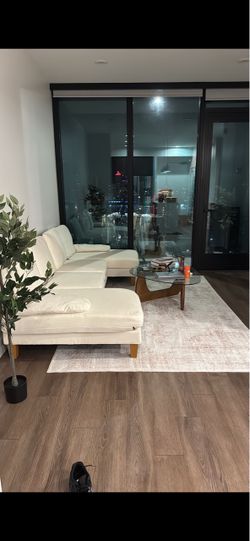 110” Beige U-Shaped Sectional Sofa – Excellent Condition