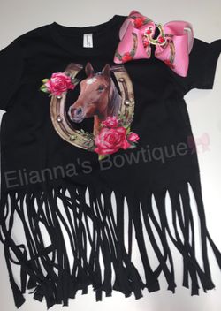 Horse fringe shirt/ custom/ big hair bow