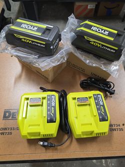 Ryobi (2) 40V 4ah Battery W/ (2) 40V Chargers