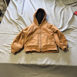 Carhartt Quilted Lined Hooded Jacket Size 2T Brown Tan Duck Canvas