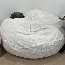 Oversized Bean Bag Chair, Shredded Memory Foam, Furry White Cover