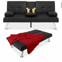 Black faux leather sofa bed