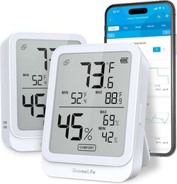 GoveeLife Bluetooth Hygrometer Thermometer H5104, LCD Digital White 2-Pack

Indoor temperature monitor with APP alert & 2-yr data storage export, humi