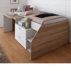 Twin Platform Loft style bed with built in desk and drawers