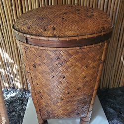 XL Bamboo Storage Bin Vintage 