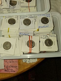 62 BICENTENIAL QUARTERS LABELED AND IN COIN HOLDERS FOR $180.00