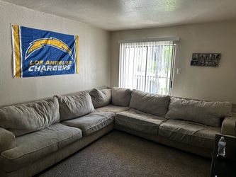 Beige Fabric L-Shaped Sectional Sofa