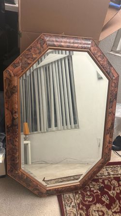 Large 27” x 40” Decorative Beveled Wall Mirror – Ornate Bronze Floral Frame