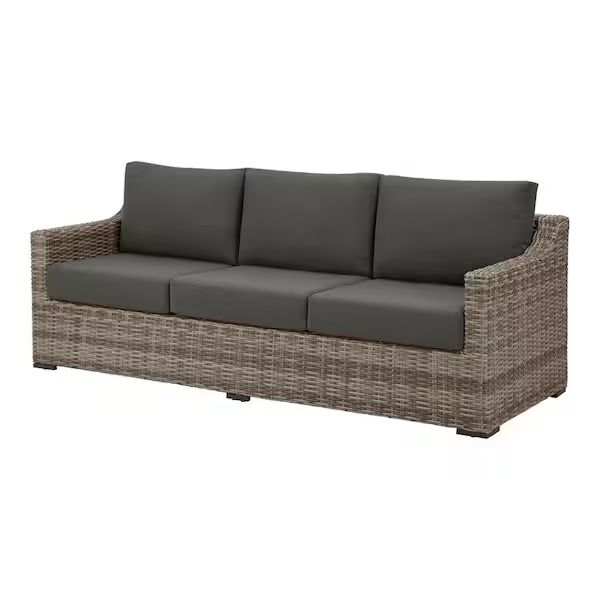 Home Decorators Collection Kingsbrook Commercial Wicker Outdoor Couch with Removable Gray Cushions