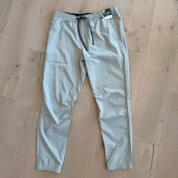 New: Hurley Mens LARGE Sandstorm Off Duty Heather Twill Joggers Lightweight