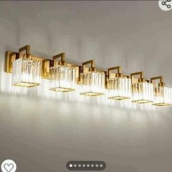 3024: Brand New Crystal Bathroom Vanity Light 6-Lights Gold Brushed Brass Finish Modern Crystal Wall Lamp Bathroom Modern Crystal Vanity Lighting
