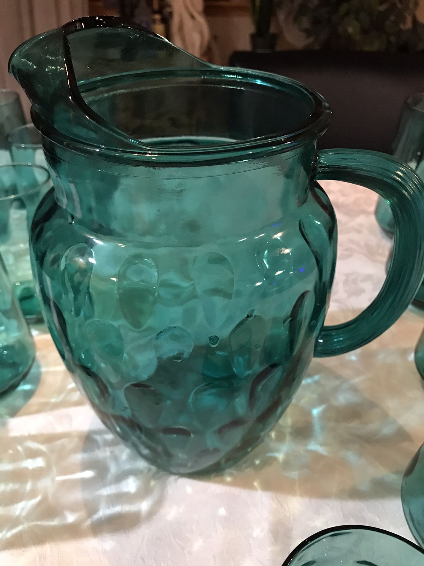Vintage Mid-Century Retro 18-Piece Green-Blue Pitcher and Glassware Set