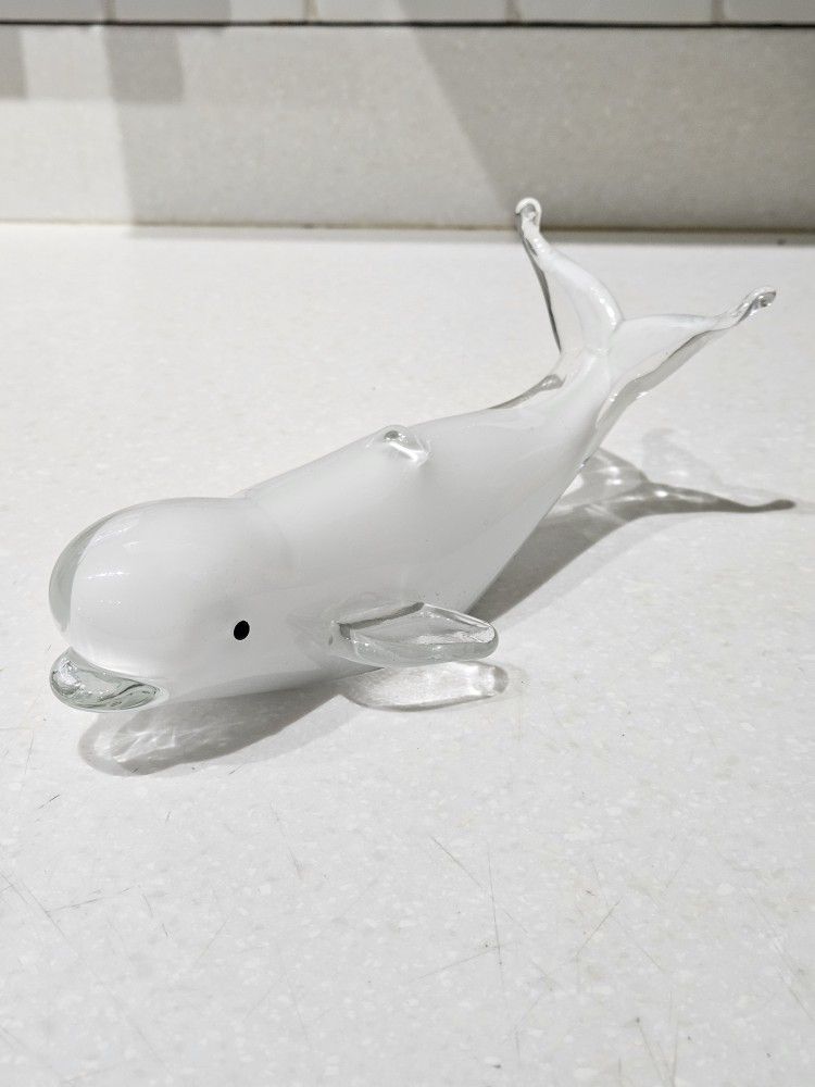White Beluga Whale Murano Glass Style Paperweight 