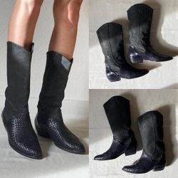 6.5 Via Spiga Black Suede Cowboy Boots