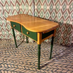 Green Wood Desk/Table With Two Drawers