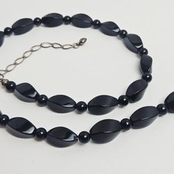 Jay King Black Agate Twisted Bead Necklace Stamped DTR 925 20"