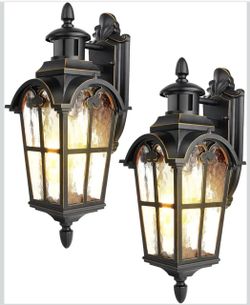 (Brand New in Box)  DEWENWILS Motion Sensor Outdoor Wall Lights 2-Pack Dusk to Dawn Black Water Ripple Glass, 3 Lighting Modes, Anti-Rust & Weatherpro