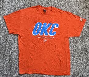 Oklahoma City Thunder 2020 Playoffs T-shirt in orange and blue #NBA #Thunder (Size X-Large)