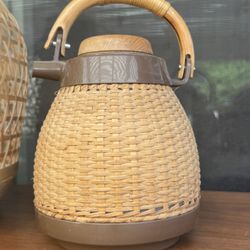 Vintage rattan kettle-shaped thermos - $30