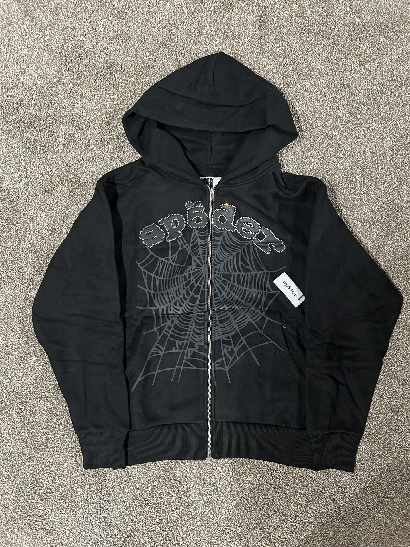 Black Rhinestone OG Web Sp5der ZipUp | M
