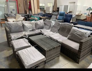 Assembled New 6 Piece Outdoor Patio Furniture Set with Glass Table Stools Wicker Rattan Outdoor Sofa