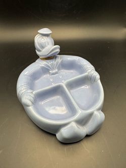 Vintage Donald Duck Warming Ceramic Divided Dish in Light Blue
