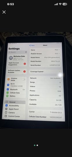 Apple I-Pad (9th Generation) WiFi 64 GB, Barely Used