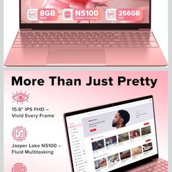 5.0 5.0 out of 5 stars (2) Laptop 15.6" Rose Pink, Fingerprint & Backlit Keyboard with Numpad, 8GB RAM 256GB SSD, Quad-Core Processor (Up to 2.8G
