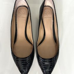 Black Tory Burch Bedford Snake Skin Flats Size 10.5 M