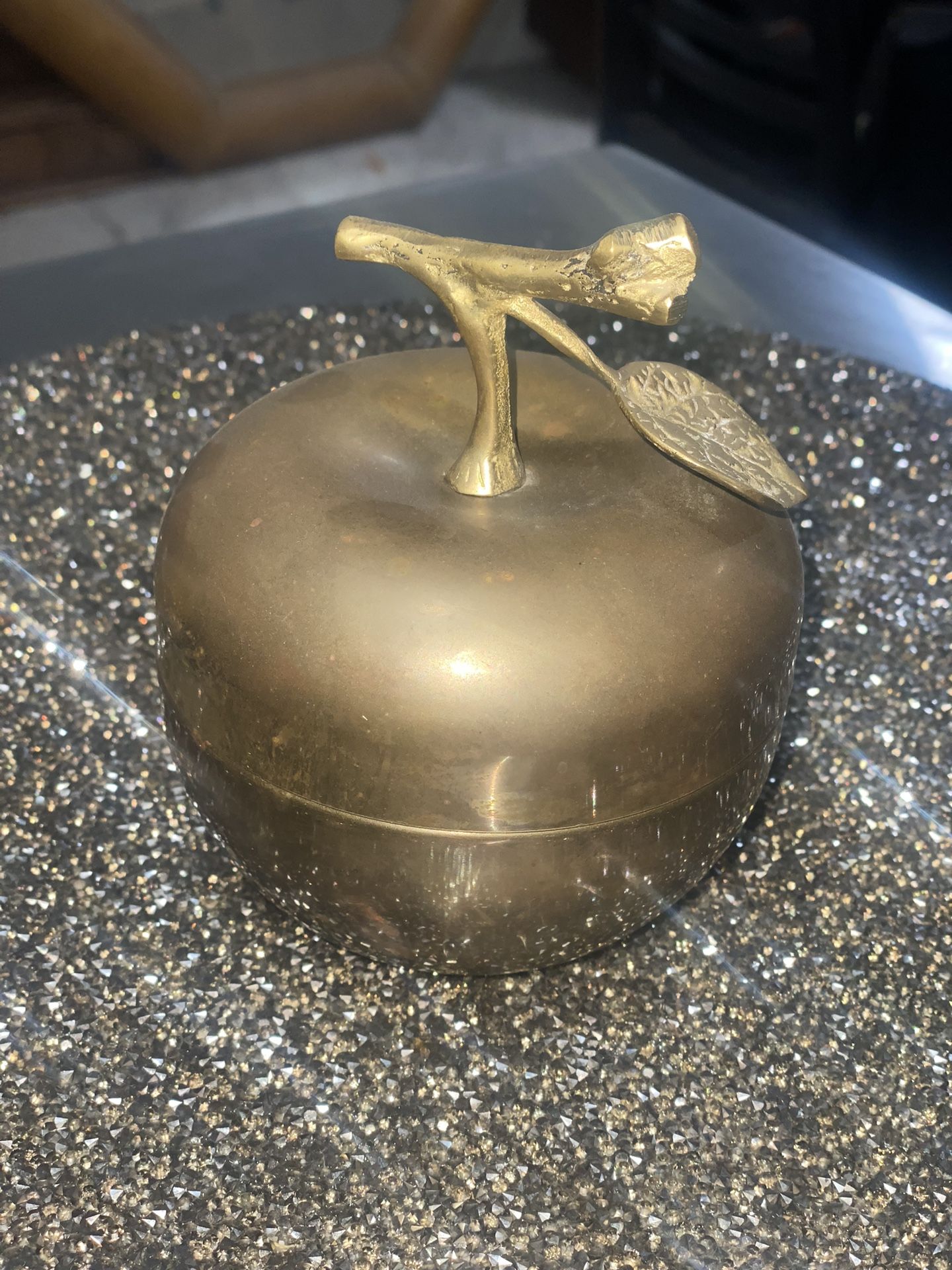 Vintage Brass Apple Desk Decor Teacher Paperclip Trinket Candy Holder