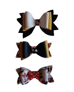 3 Hair Bows Clip For Girls Minie Mouse/ Skull 