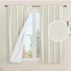 Blackout Linen Curtains, 38"x 54", Ivory