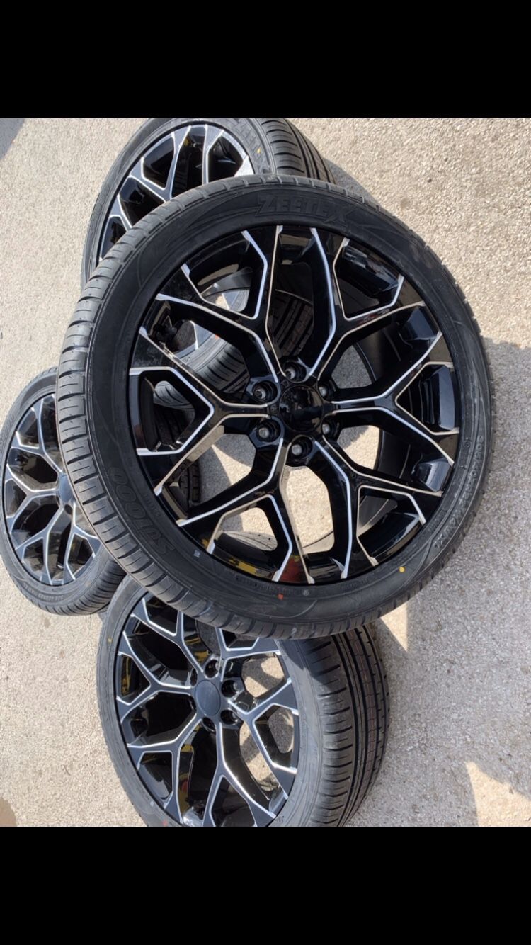 New 22” black / Milled rims and Tires with 100% tread 6 lug wheels 22 inch 22s Rines y llantas Chevrolet Silverado Tahoe Avalanche GMC Sierra Yukon s