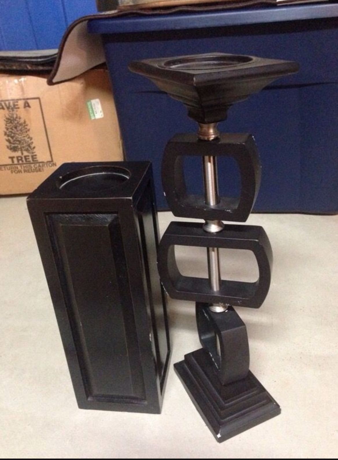 Set of 2 Dark Brown Geometric Candle Holders