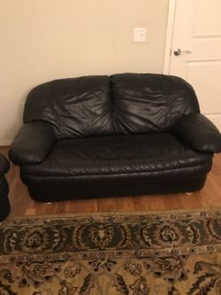 Genuine black leather loveseat and chair