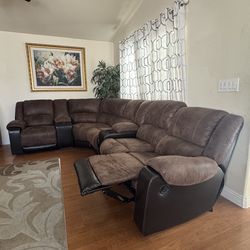 Brown Reclining Sectional Sofa with Cupholders