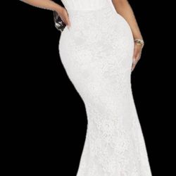 White Mermaid Cut Wedding Gown