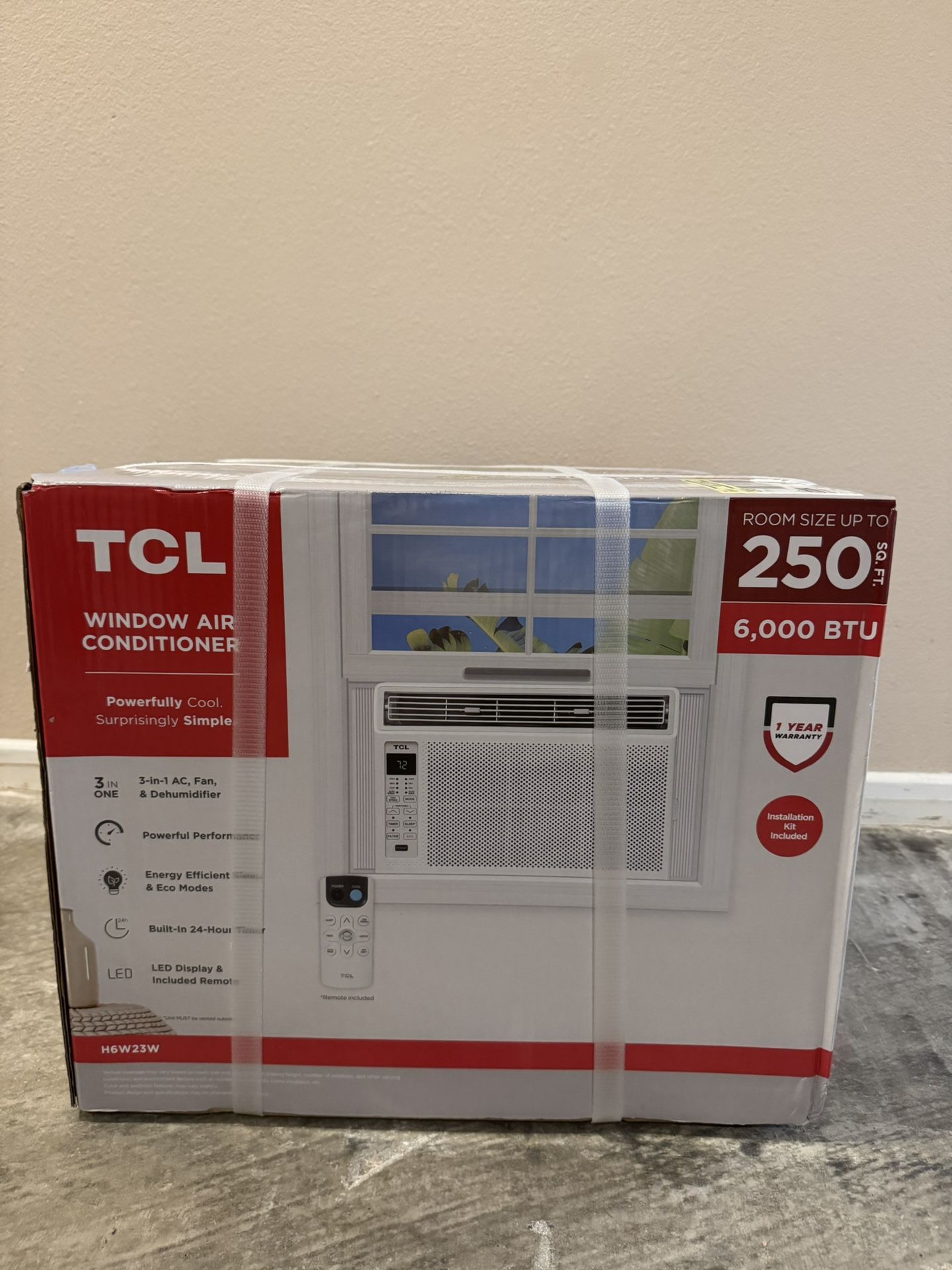 TCL 6000 BTU Window Air Conditioner Fan and Dehumidifier 250sqft Remote Control (H6W23W): 3 Speeds, 115V, 142 CFM