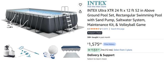 Intex 24 ft x 12 ft Above Ground Saltwater Pool. NO LINER. $300 OBO