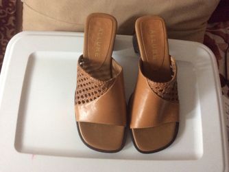Leather  Brown Sandals Women’s Mule Style.     Brand. ALLURE Never Used 
